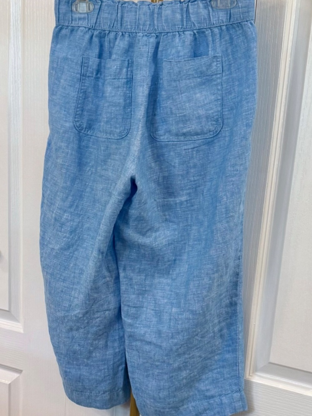 Women's Size S/P Talbots 100% Linen Capri's, Sky Blue, Pockets, Elastic Waist - Picture 3 of 5